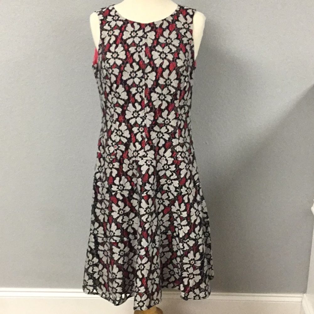 Anne Klein Pink Black Gray Floral Lace Fit Flare‎ Dress Size 8